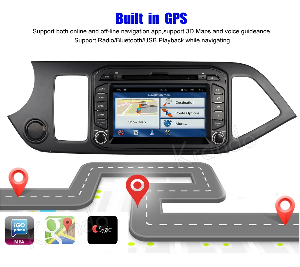 Cheap Krando 8" Android 8.0 car dvd audio player for Kia Picanto Morning 2011+ entertainment gps navigation syatrm playstore WIFI OBD2 2