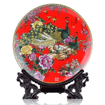 

Jingdezhen Hongxuan ceramics decorative plate hanging plate pastel peacock sat modern home decoration decoration crafts