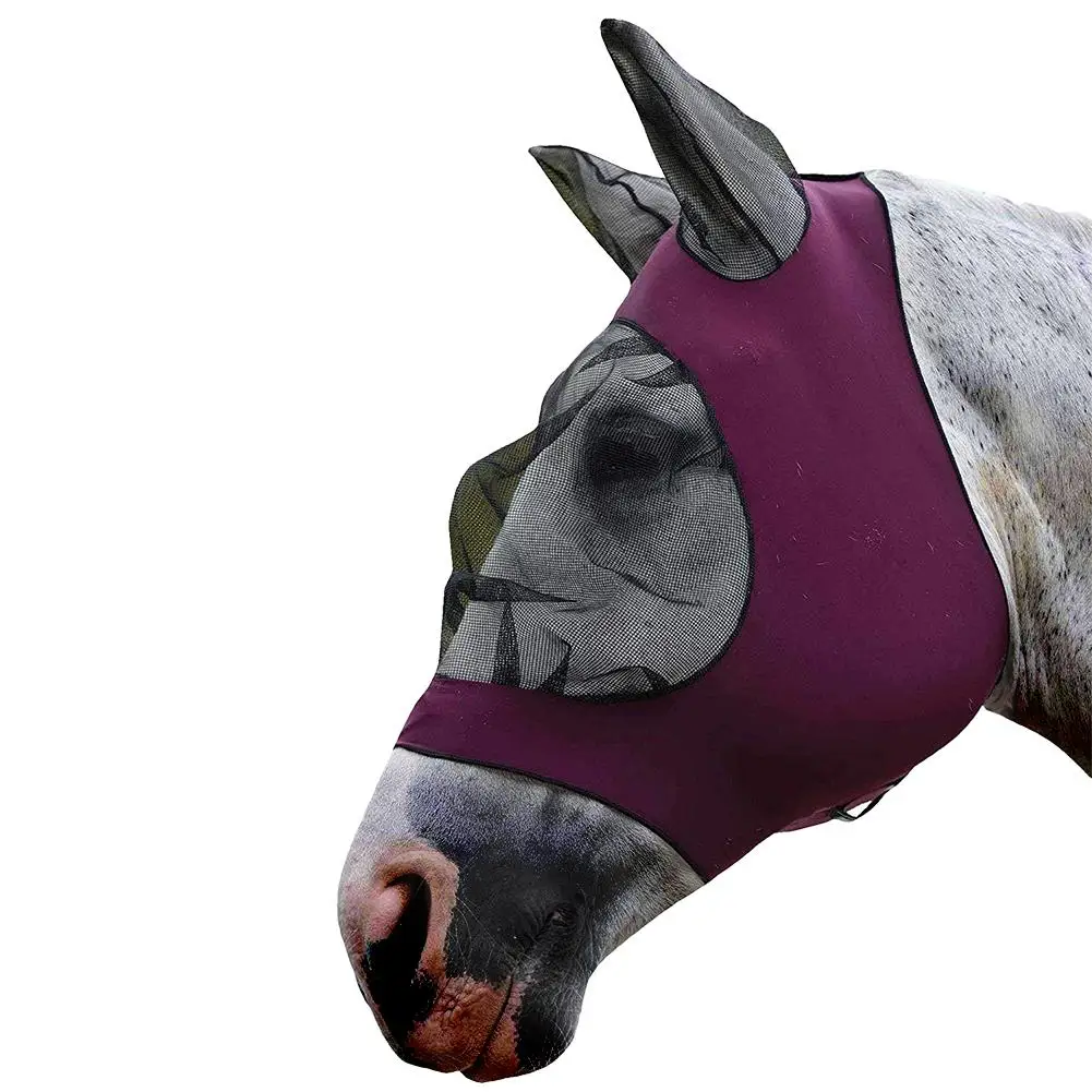 

Horse Fly Mask Ear Cover Full Face Armour Mesh Pet Supplies Anti UV Horse Protector Shield Summer Breathable Anti-mosquito Mask