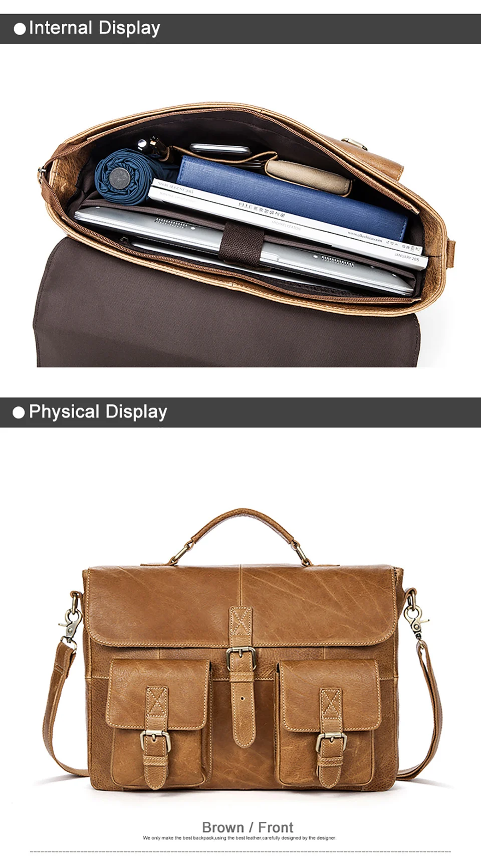 2Briefcase Male Messenger Bag Men's Genuine Leather Laptop Bag for Men Business Casual Soft Handle 14 Inches Shoulder Bags