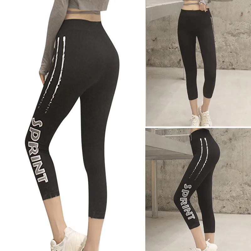 

Yoga Pants women Calf-length Pants High Elastic Waist Solid Skinny Stretch Yoga leggings Fitness women's pants Running trousers