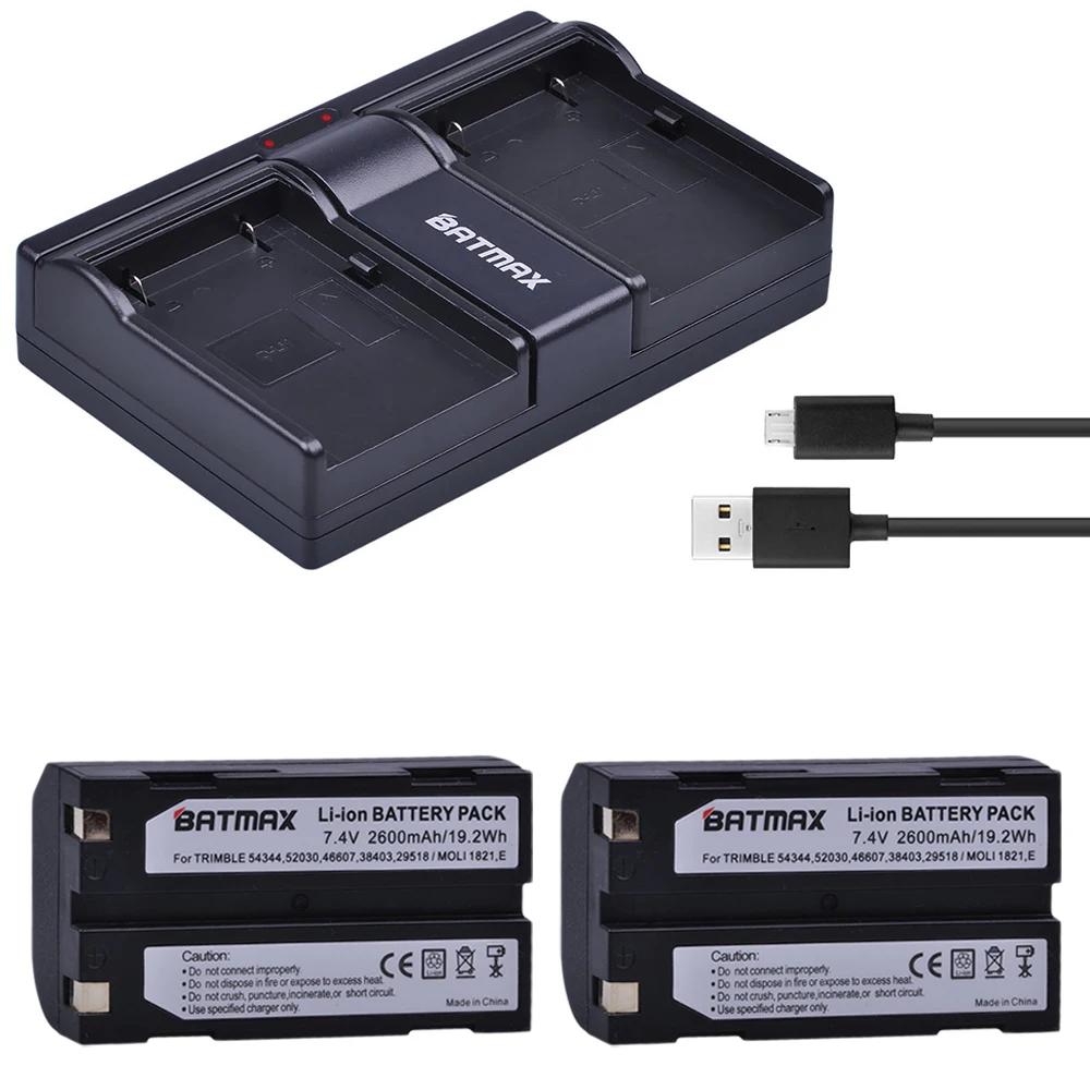 Batmax 2Pc 54344 Battery + Usb Caricatore Doppio Per Trimble 29518,46607, 52030,38403, R8, 5700,5800, R6, R7, R8, R8 Gnss Ricevitore Gps