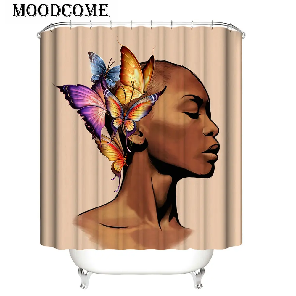 

butterfly african women shower curtain waterproof polyester drop shipping black girl shower curtain