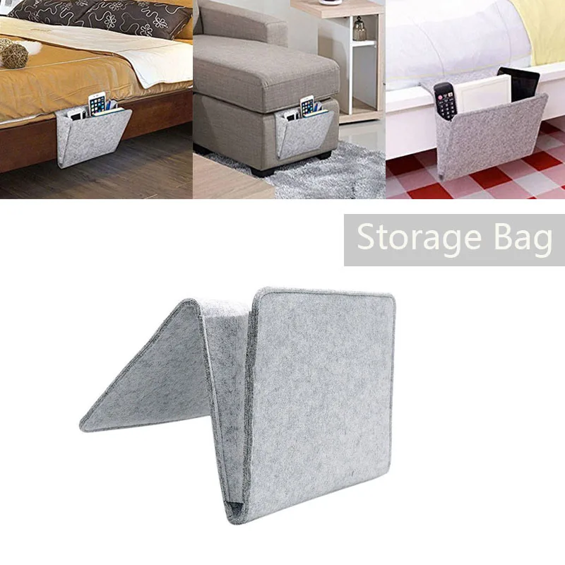 

Felt Bedside Storage Bag Sofa Armrest Organizer Couch Multifunctional For Phone Book Remote Control Holder Home Storage (Grey)