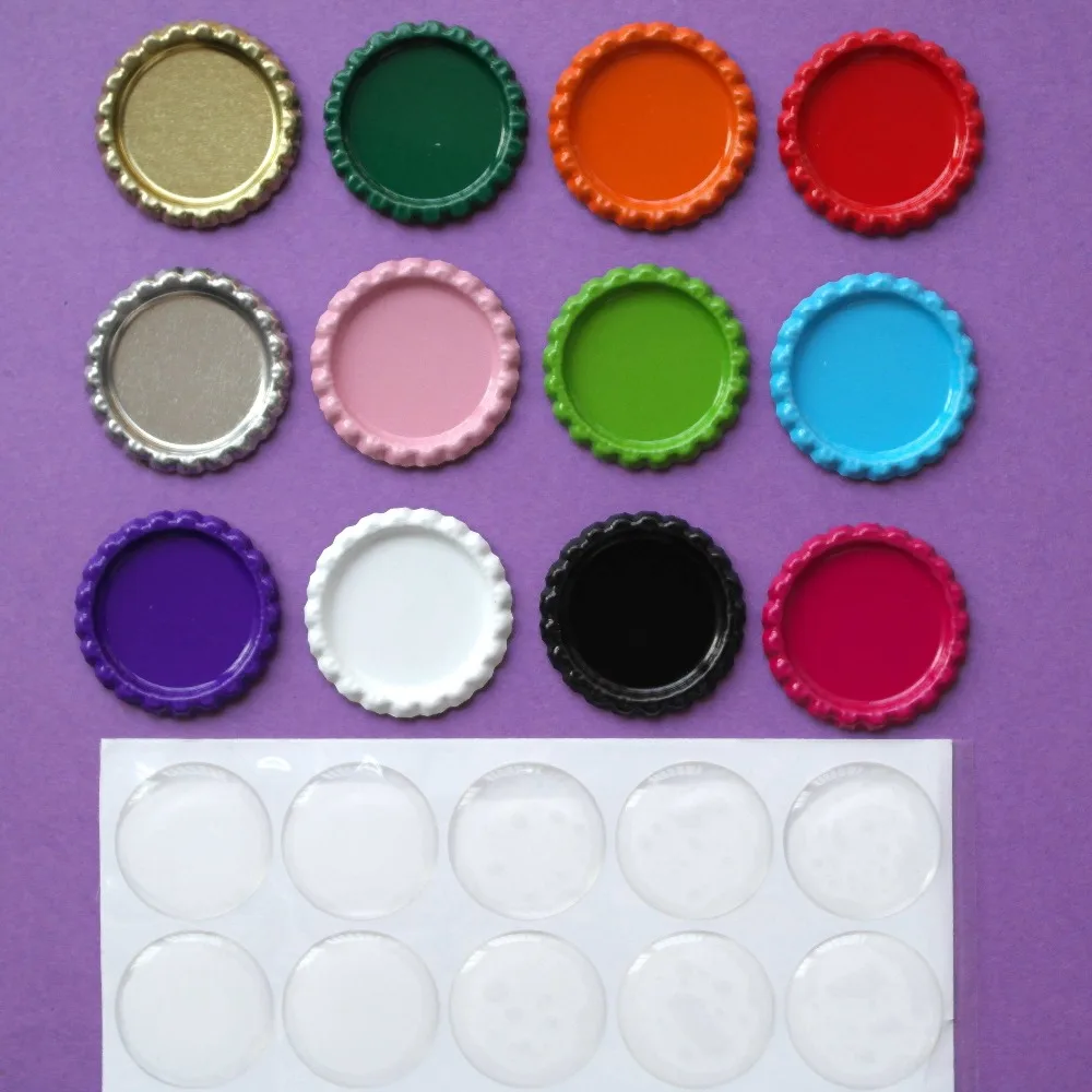 1200pcs Both Side Colored Flattened Bottle Caps&1200pcs 1 inch Clear