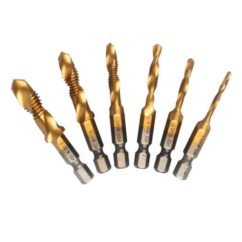 

6pcs/Lot Twist Drill Bit Set 1/4 inch Hex Shank M3-M10 Titanium Coated HSS Drilling Tap Bits Thread Screw Tapping Tools