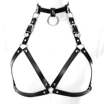 

Chest Strap Bra Neck O-Ring Leather Belts Women Top Black Harness Lingerie Gothic Fetish Rave Clothing Halter Bra Belts