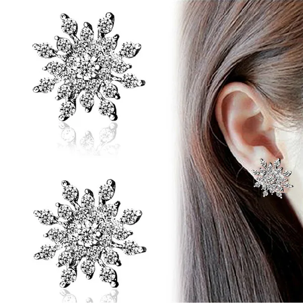

H:HYDE New Hollowed Design Earrings Full Rhinestones SnowFlaker Stud Earrings For Women Gift Boucle d'oreille Silver color