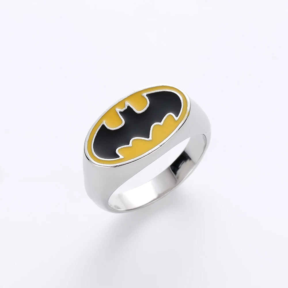 Серебряный Цвет Бэтмен кольцо Темный рыцарь Бэтмен ювелирные изделия в стиле Панк Эмаль кольцо для Для мужчин супергероя Косплэй