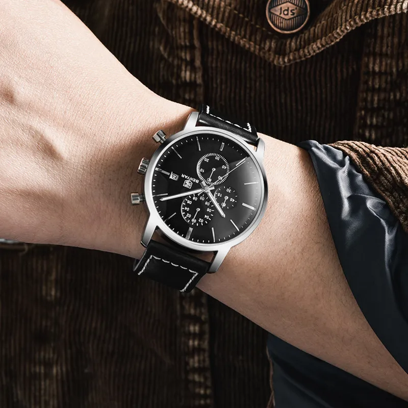 New Benyar Men Watches Casual Fashion Chronograph30M Waterproofsport Watches Men Leather-4