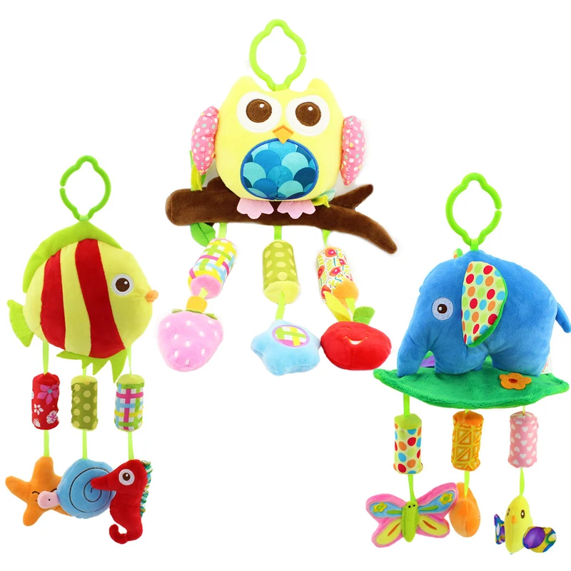 40 см Детские плюшевые Сова токарный висит колокола Детские игрушки для кровать с 3 колокольчиков Сова слон рыбка мягкая игрушка