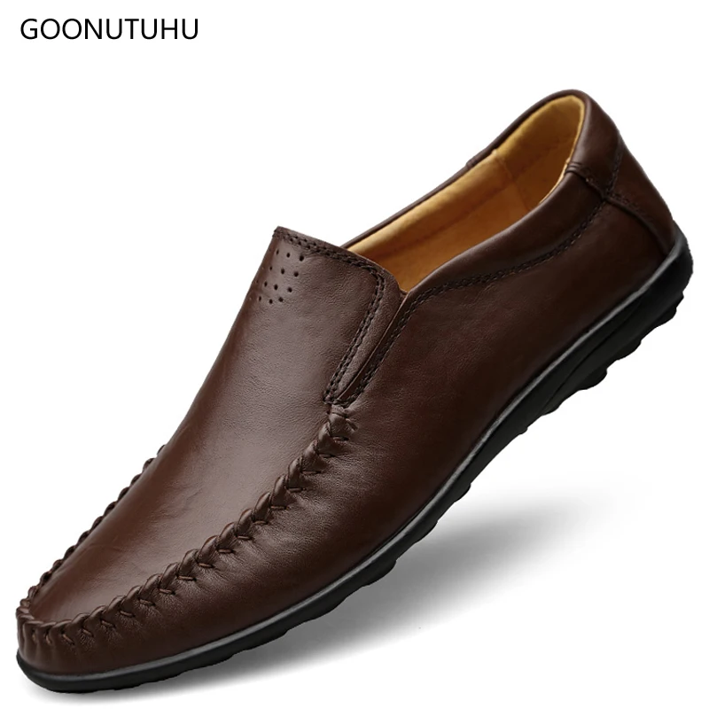 

2019 new men's casual shoes slip-on loafers male big size 37-46 Man shoe leather genuine cow breathable platform shoes for men