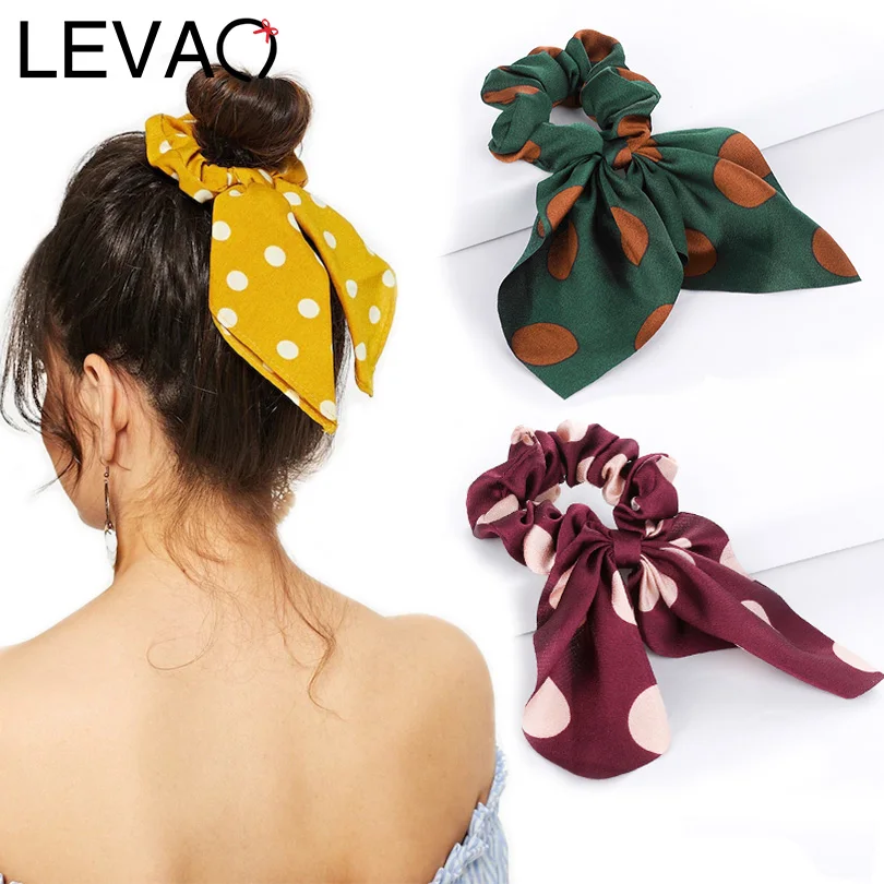 

LEVAO Polka Dot Print Scrunchie Women New Hair Scarf Elastic Bohemian Hairband Bow Hair Rubber Ropes Girls Hair Ties Accessories