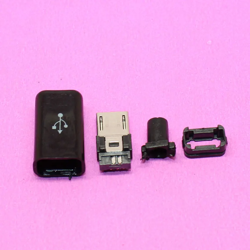 Юйси 1 компл. DIY Micro Тип USB мужчине b 5pin четыре части Ассамблеи Разъем гнездо, 4 в 1 черный цвет