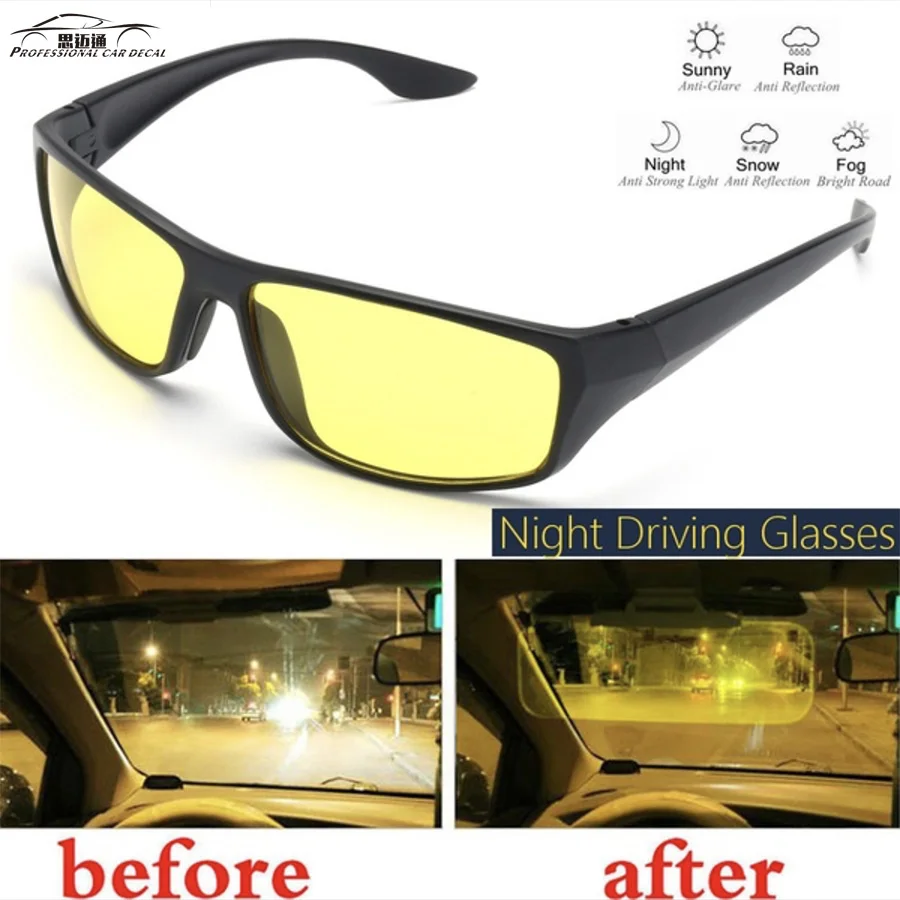 Очки ночного видения для вождения, желтые, черные линзы, защита водителя, УФ очки, модные очки для мужчин и женщин, день, ночь, стекло