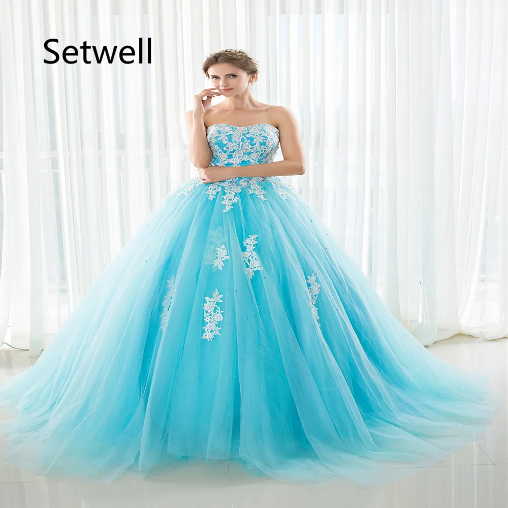 Setwell New Light Blue Wedding Dress Strapless Strapless Lace Up Back ...