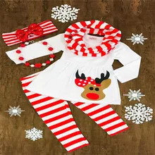 Рождественские детские красивые топы для маленьких девочек, платье, штаны, леггинсы, комплект одежды из 3 предметов