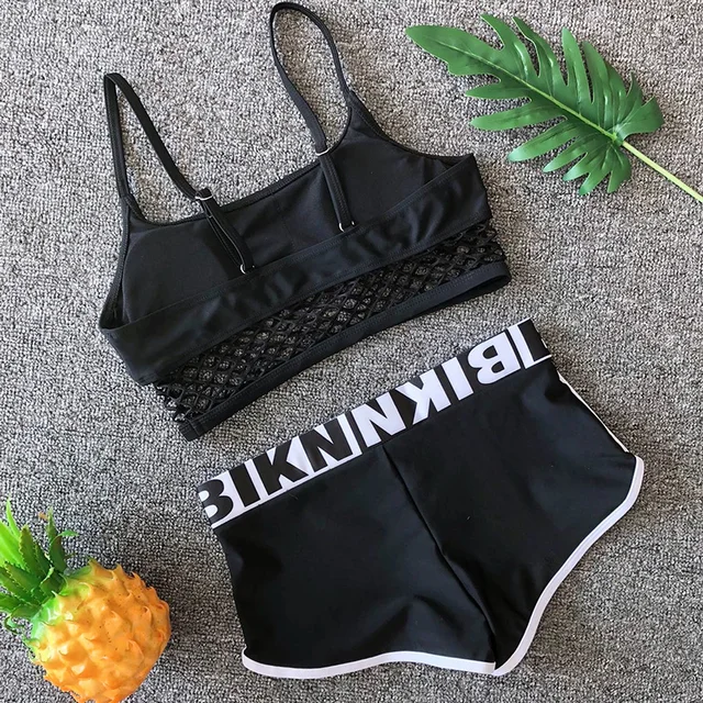 2019 Sexy Black Sport Type Bikini High Cut Swimwear Women Swimsuit Flat Bottom Bikinis Set Swimming Suit for Women Bathing Suits