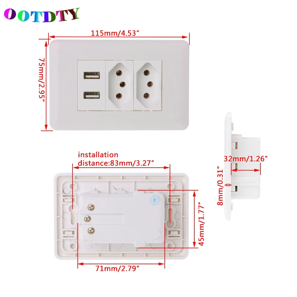 OOTDTY 15A стены двойной Стандартный разъём адаптера питания сдвоенный USB Зарядное устройство Панель 5 V 2.1A G07