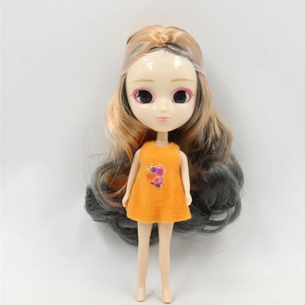 Mixed Color Hair Curly Wig With Scalp For Mini Blythe Dolls DIY Making Accessories