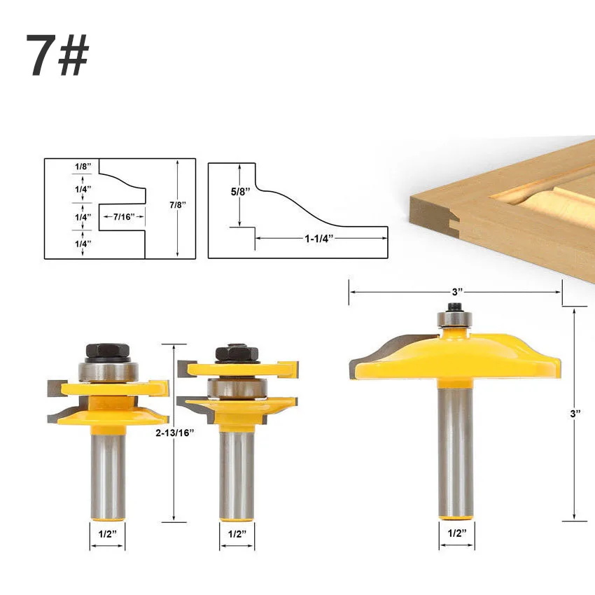 3 Бит поднятая панель двери шкафа маршрутизатор Набор бит-конический-1/" хвостовик деревообрабатывающий режущий шип резак для деревообрабатывающих инструментов