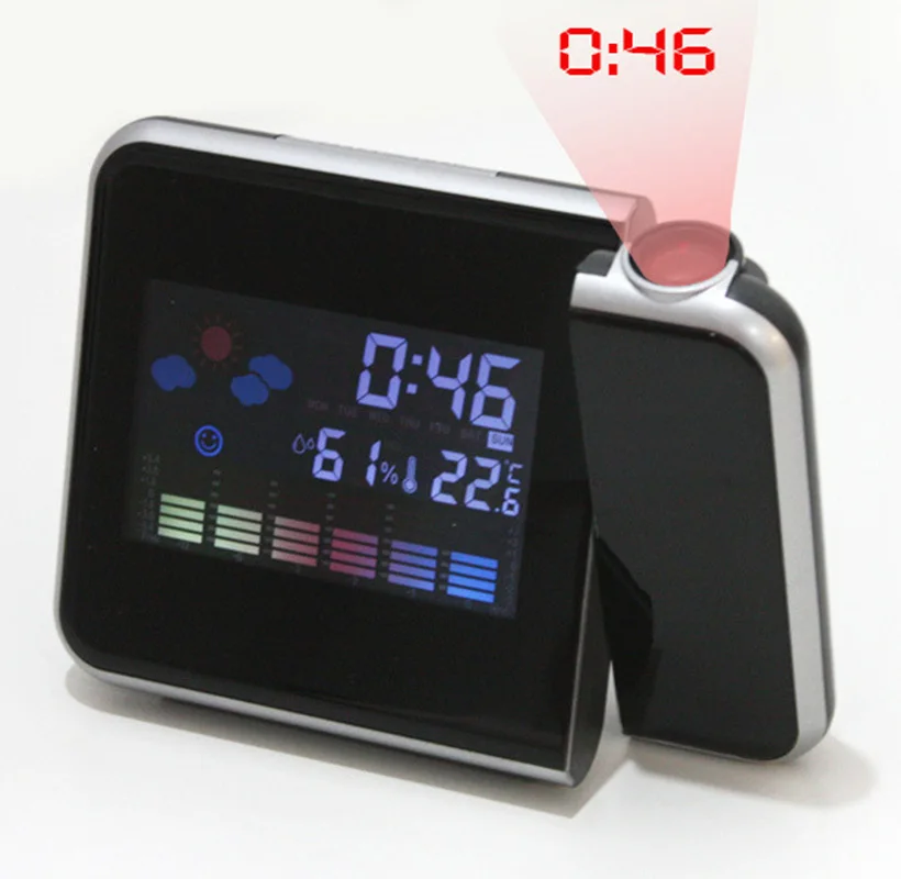 

Digital Weather LCD Clock Snooze Alarm Clock Projector Display LED Backlight Temperature Humidity Table Desktop Clocks Projector