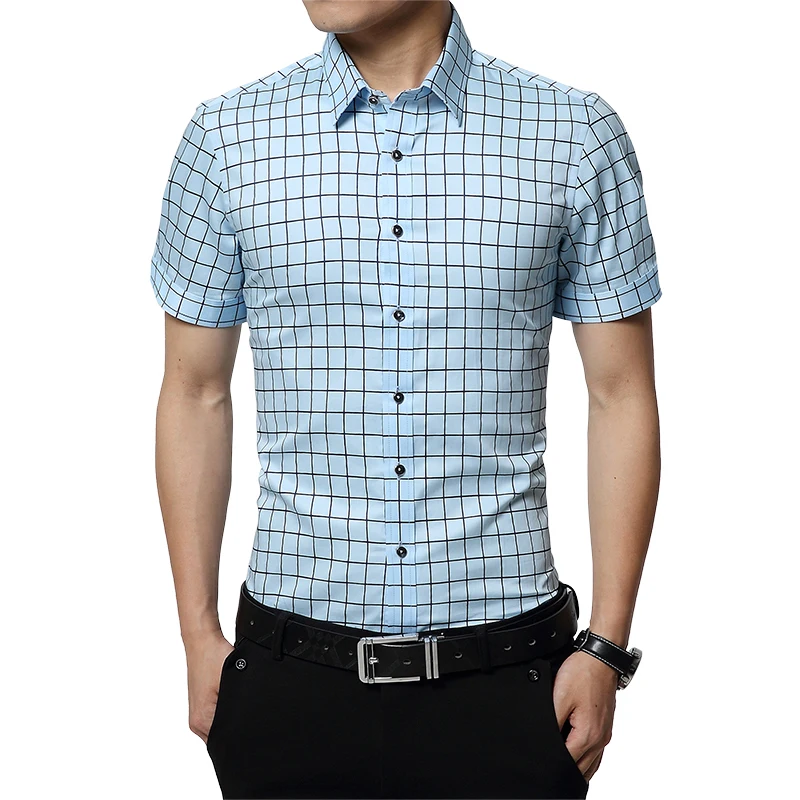 Хлопковая Клетчатая Мужская рубашка Новая модная мужская летняя рубашка с коротким рукавом camisa masculina chemise homme M-5XL
