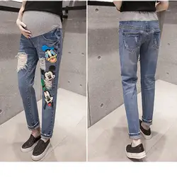 Для беременных джинсовые брюки Беременность джинсы для беременных женщин Высокая Талия Беременность Одежда Брюки для беременных E0018