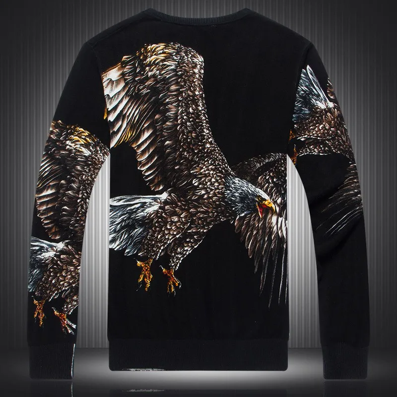 Высококачественный свитер из шерсти и хлопка с 3D принтом орла в китайском стиле; коллекция года; сезон осень-зима; Модный Повседневный свитер; мужские M-XXXL