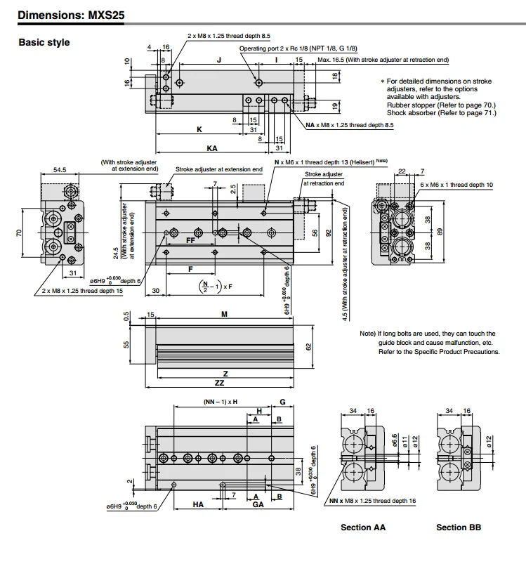 MXS16-50B MXS16-75B MXS16-100B MXS16-125B SMC направляющая скольжения Пневматический цилиндр, компоненты