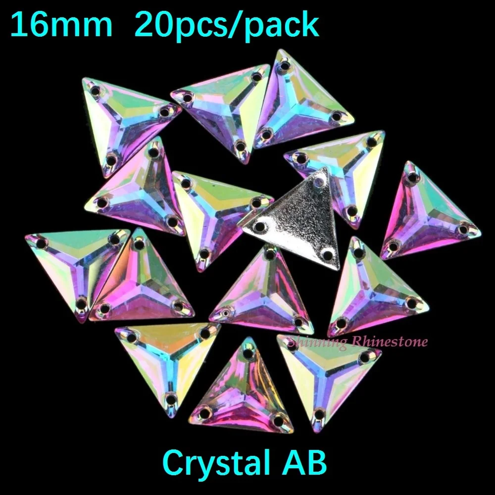 16 мм треугольник кристалл AB пришить стразы два отверстия смолы шитье на кристаллах DIY украшения для одежды камень