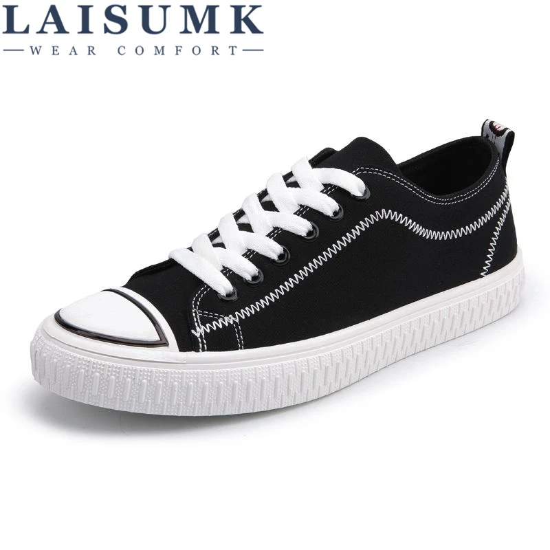 

2019 LAISUMK New Canvas Shoes Men Casual Shoes Lace-up Shoes Fashion High Quality Breathable Wear-resistant Sneakers