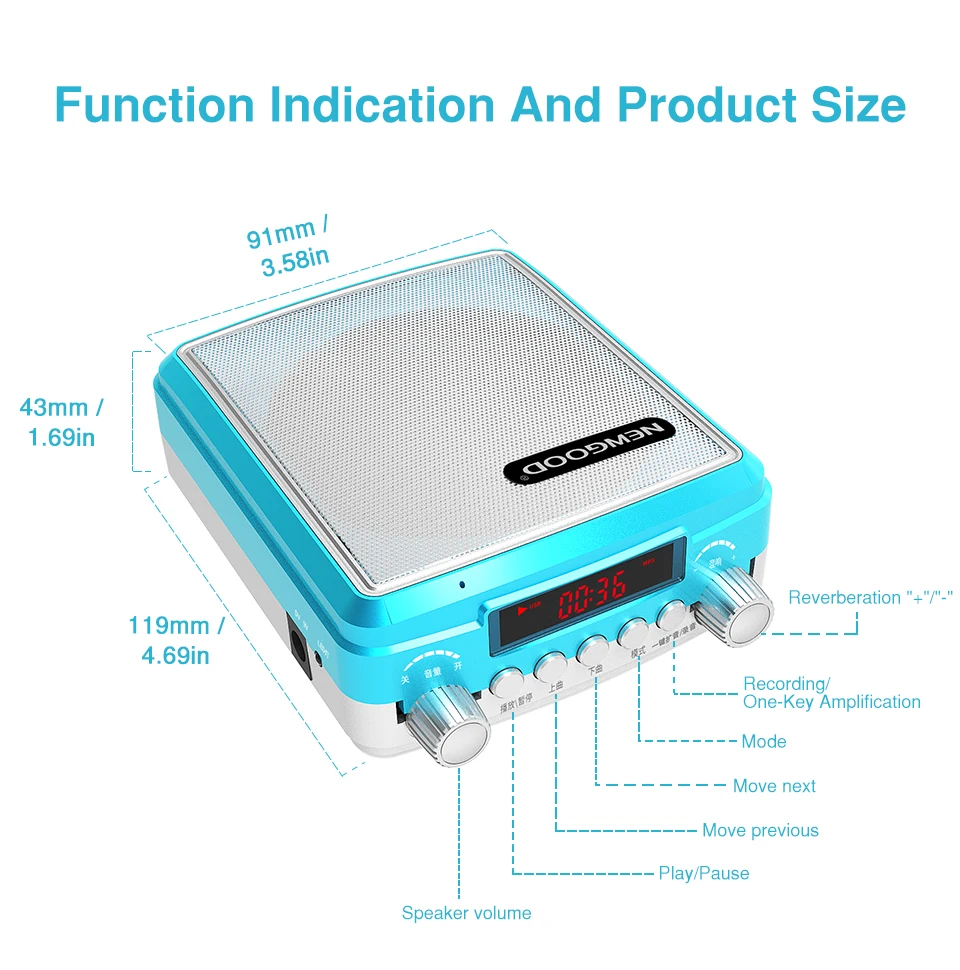 20W Portable Wireless Voice Amplifier Outdoor Speech Teach Speaker UHF Wireless Microphone Amplifier FM Radio Loudspeaker record (10)