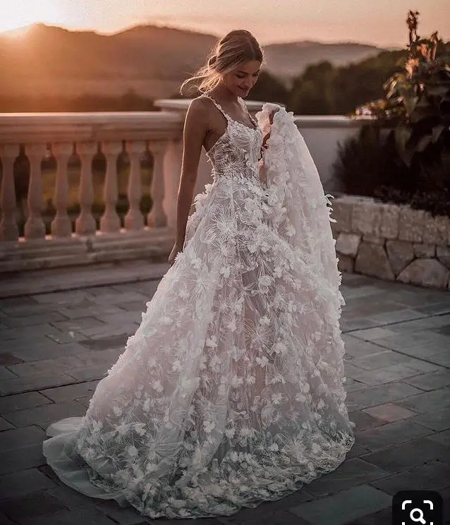 Eslieb 3d flower lace wedding dresses custom made DIY wedding dress