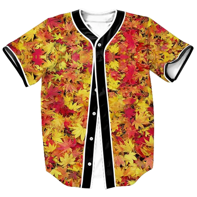 Men's Button Shirt 3d Printed Maple Leaf T shirt Unisex Summer Short