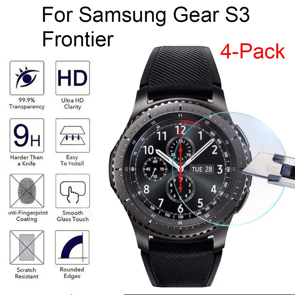 

4pcs Tempered Glass on for Samsung Gear S3 Frontier Protective Glass Smartwatch Screen Protector Film Bubble Free 2.5D 9H Glas