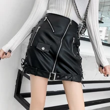 Новые юбки из искусственной кожи г. новые осенние и зимние повседневные короткие юбки с завышенной талией Студенческая юбка на молнии