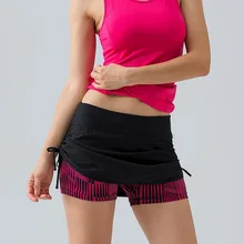 U women's 2 в 1 шорты для бега с боковой шнуровкой и карманом на молнии теннисные шорты Фитнес Йога Тренировка Спорт на открытом воздухе