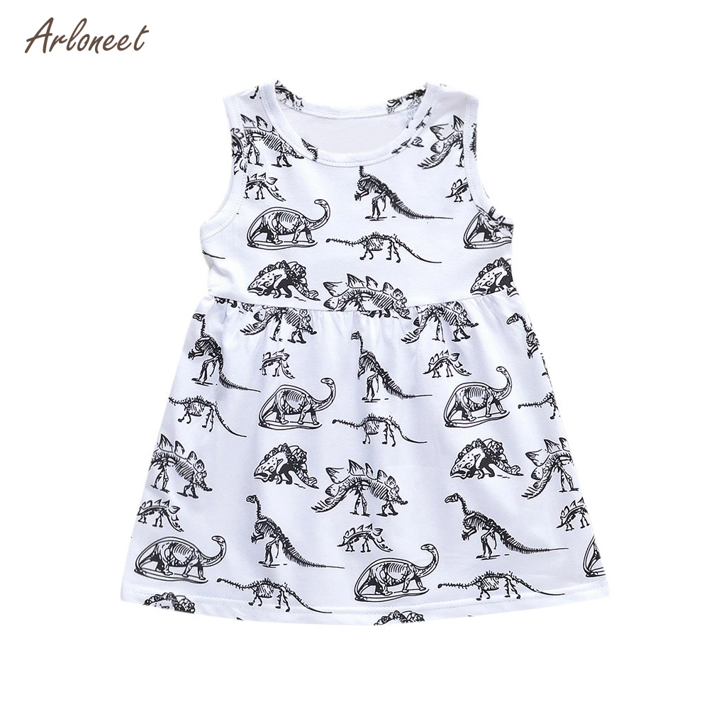 Toddler Infant Baby Girls Cartoon Dinosaur Print Sun Dresses Clothes Outfits