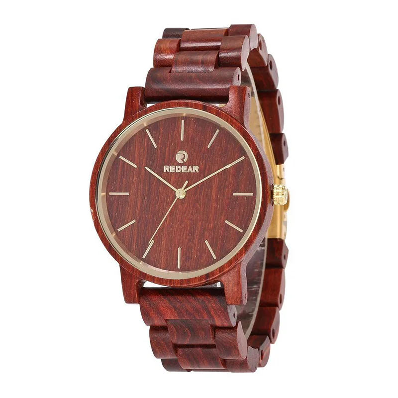 

Wood Quartz Wristwatch Men Elegant Watches with Red Sandalwood Strap Casual Watches LXH