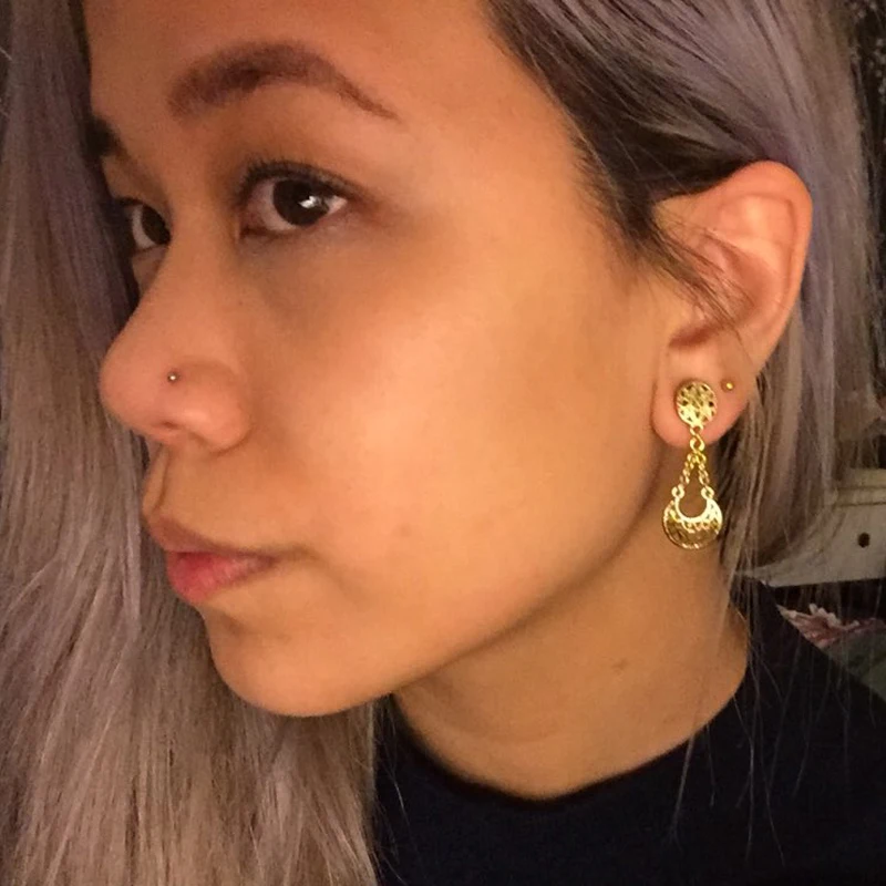 BODY-PUNK-Gold-Dangle-Reamer-Ear-Plugs-Fake-Piercing-Body-Jewelry-Stainless-Steel-Screw-Flesh-Tunnel