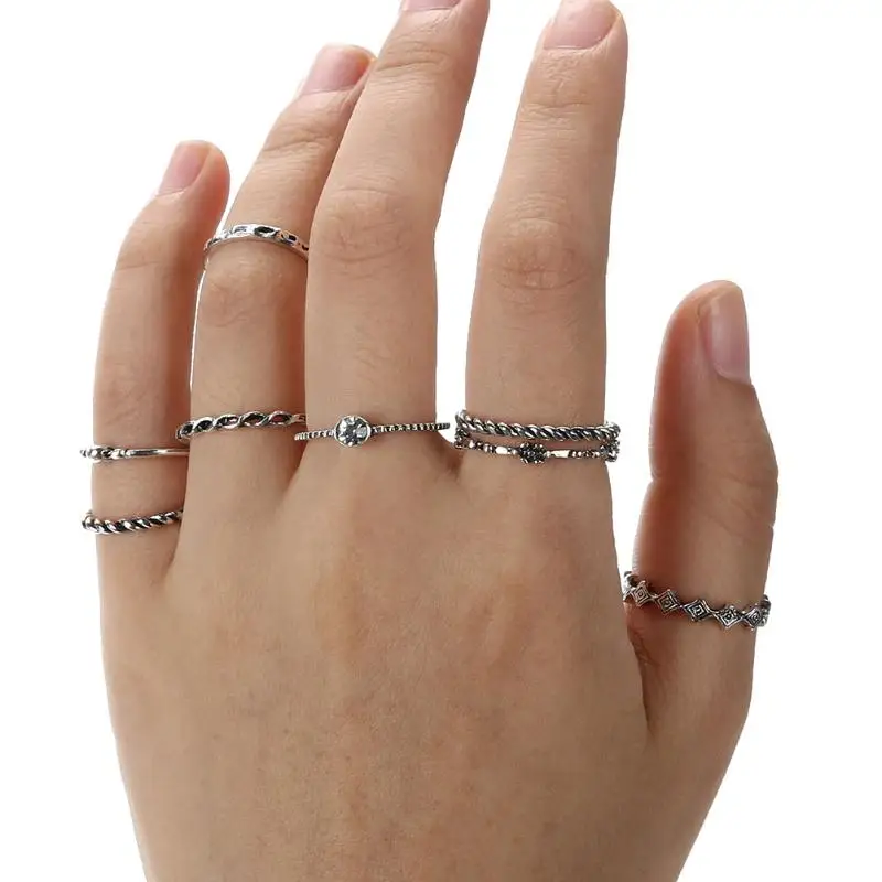 

8 PCS/Set Vintage Spinner Ring Cocktail Party Ring for Women 2018 New ArrivalJewelry Wedding Engagement Boho Metal Ring