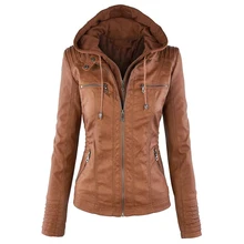 Desigenr Women Motorcycle Leather Hooded Jacket European Style Wholesale Winter Female Bape Biker Leather Jackets Cheap S2332