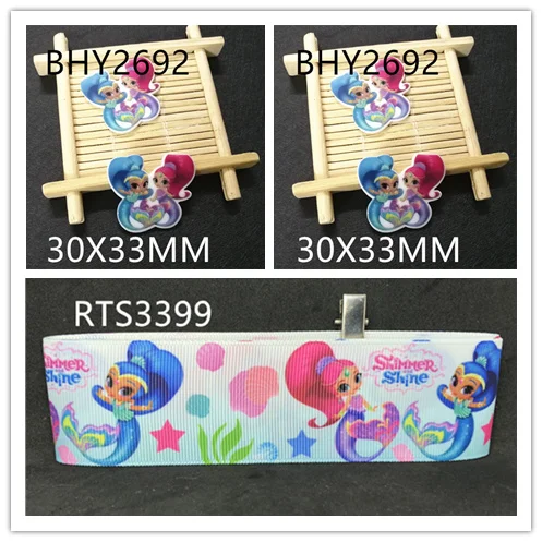 

7/8inch 100yard ribbon and 100pcs resin 1 set printed cartoon printed ribbon and resin RTS3399