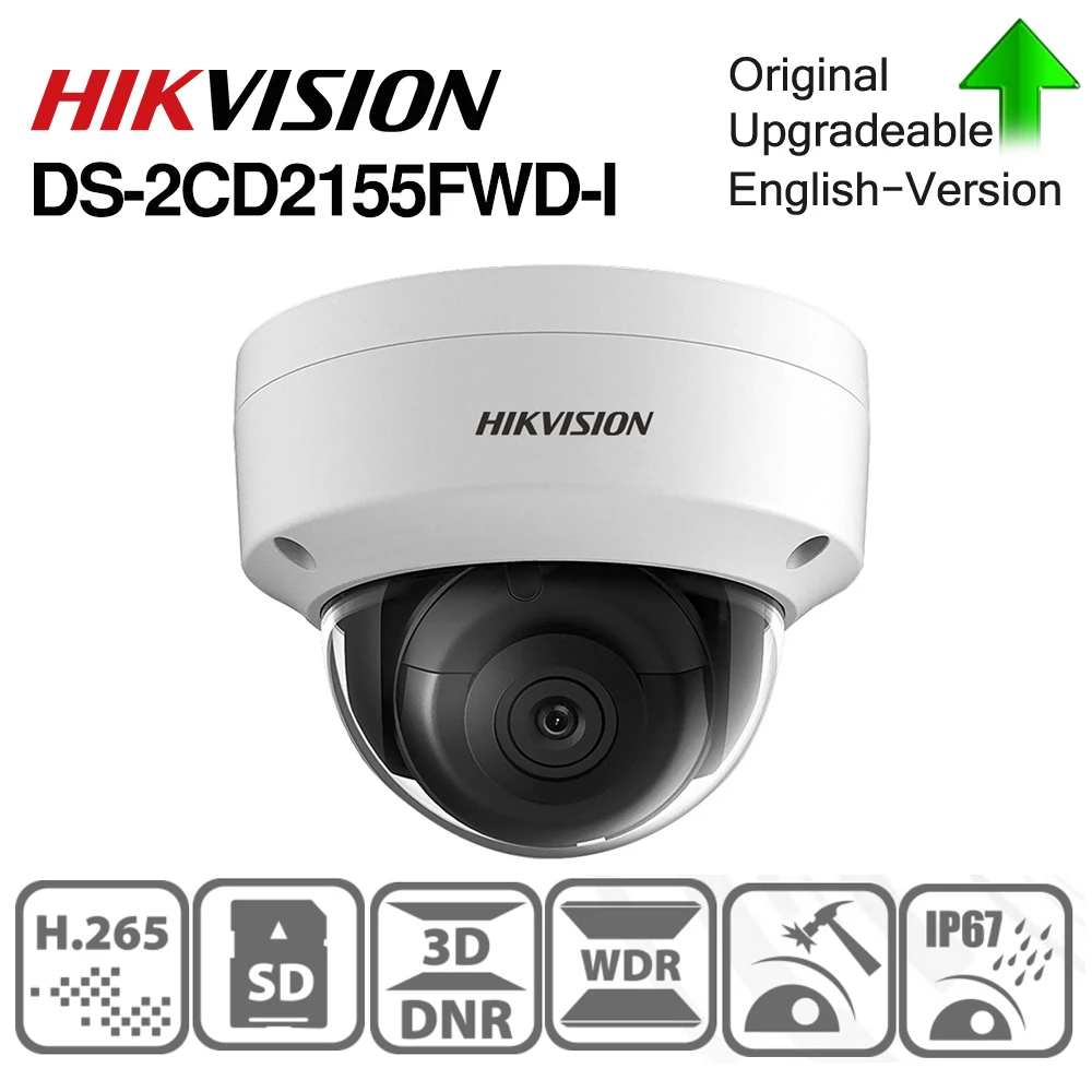

Hikvision Original DS-2CD2155FWD-I POE Camera Video Security 5MP IR Network Dome Camera 30M IR IP67 IK10 H.265+ SD card slot