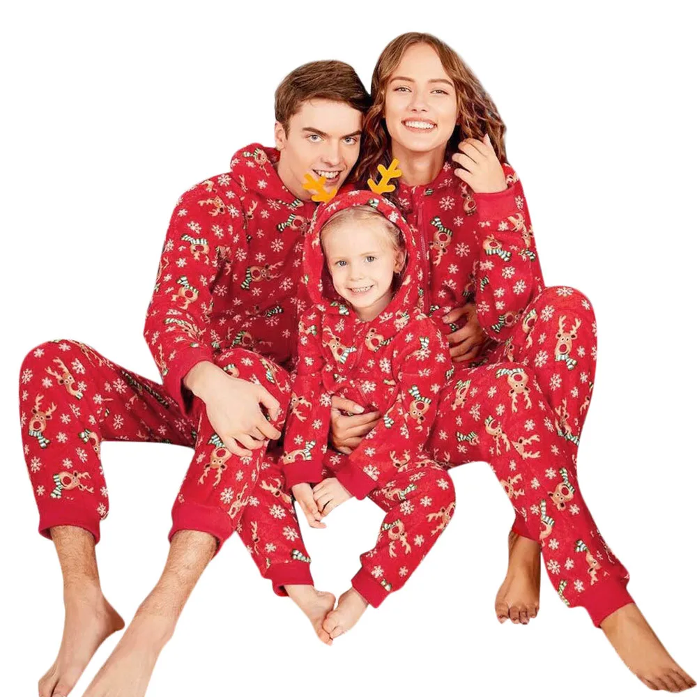 

Toddler Women Reindeer Hood Romper Jumpsuit Family Pajamas Sleepwear Christmas Outfit Santa Clothes Kids Girls Clothing Set