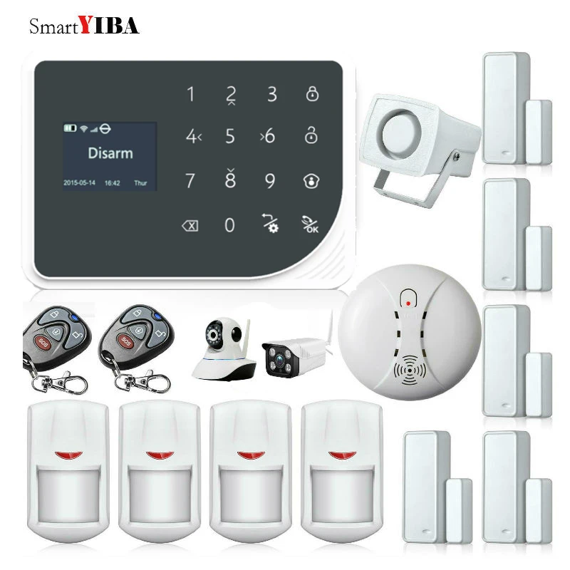 

SmartYIBA WIFI Home Security Alarma Security Camera Smoke Fire Alarm GSM SMS Alarme Residencial Sem Fio Allarme Casa Kits