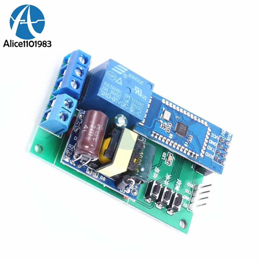 

AC 220V DC 5V STC15F104W Bluetooth Controller Control Relay Board 1 Channel 1CH TTL Serial Port Cycle Timier Key Trigger Module