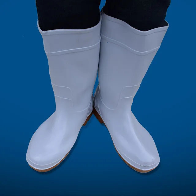 White knee high boots high rubber boots slip resistant oil rubber shoes ...