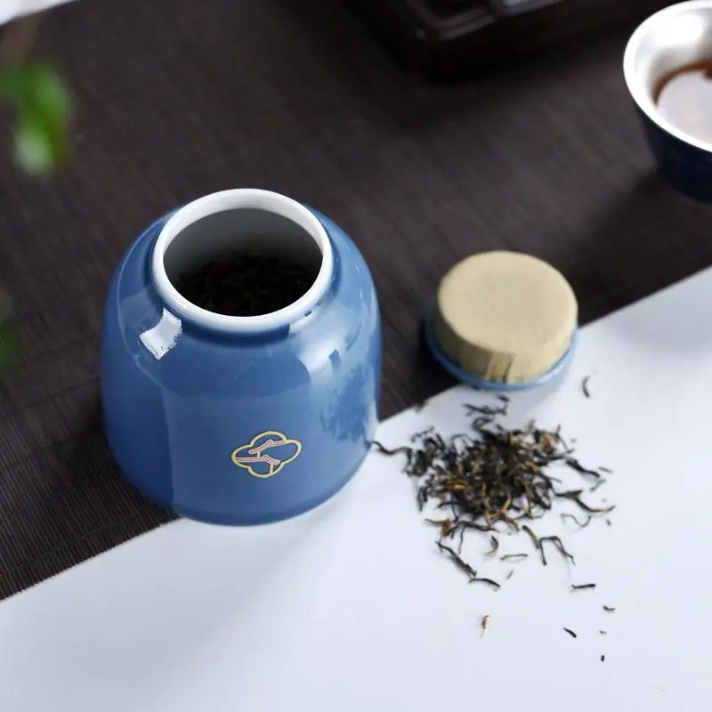 

Modern Style Chinese Tea Caddies Elegant Blue Color Ceramic Tea Box Caddies Dampproof Teaware For Coffee Storage Tea Container